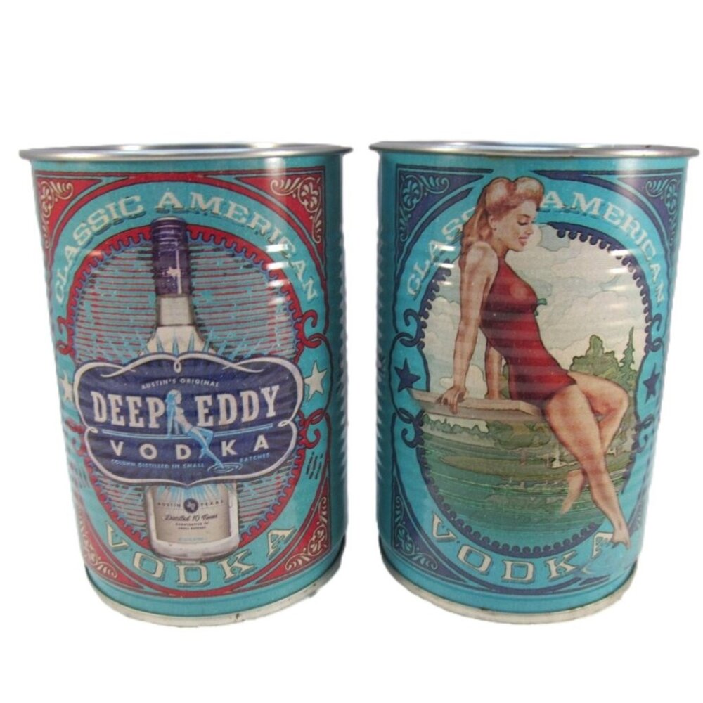 Set of 2 Deep Eddy Vodka Tin Can 12 oz Cups Collectible Man Cave Barware
